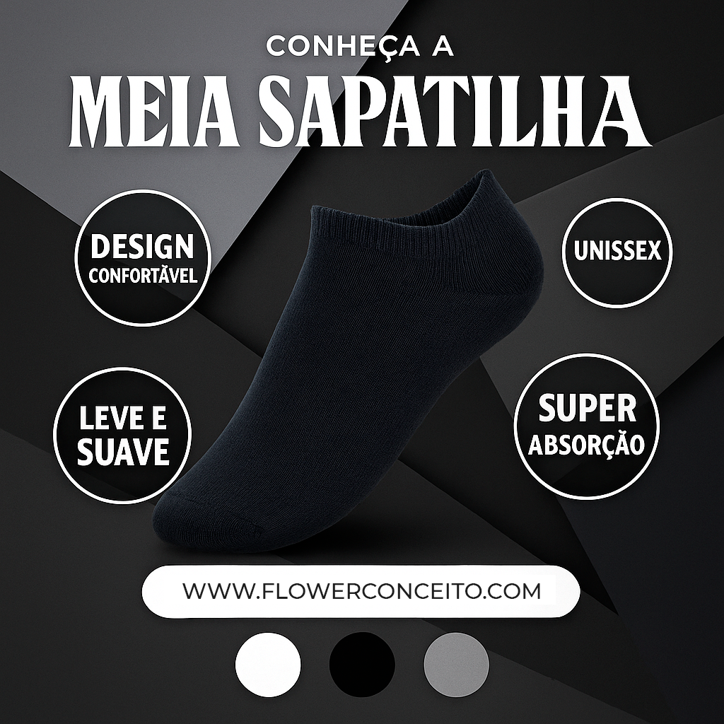 Kit 18 Pares de Meias Sapatilhas Invisível UNISSEX Adulto Preta