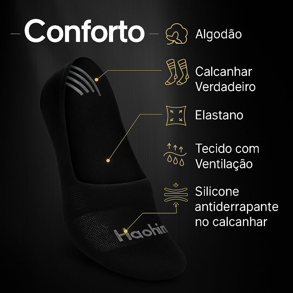 Kit 18 Pares de Meias Sapatilhas Invisível UNISSEX Adulto Preta