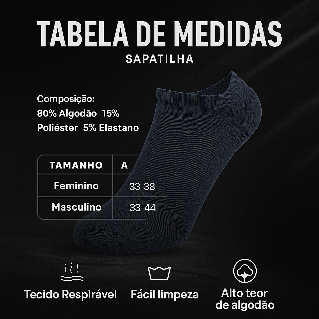 Kit 18 Pares de Meias Sapatilhas Invisível UNISSEX Adulto Preta