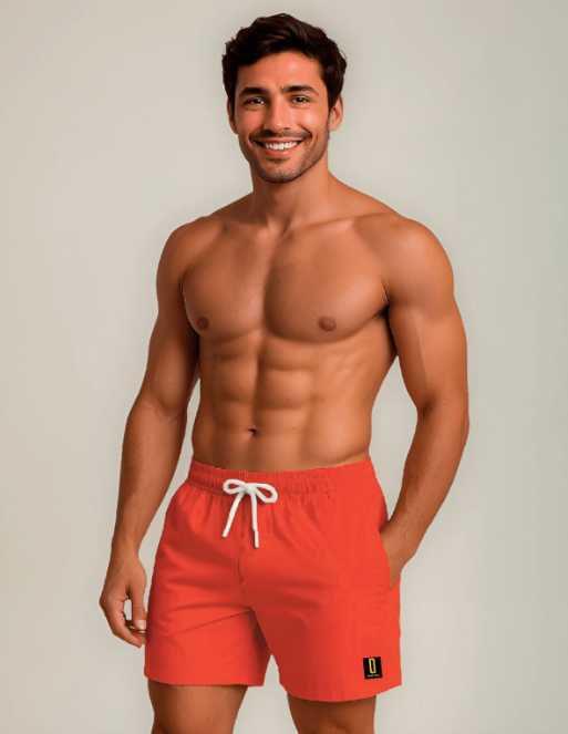 Short Bermuda Masculino Moda Praia Tecido Premium Laranja
