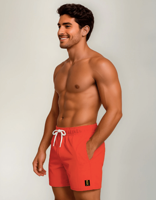 Short Bermuda Masculino Moda Praia Tecido Premium Laranja