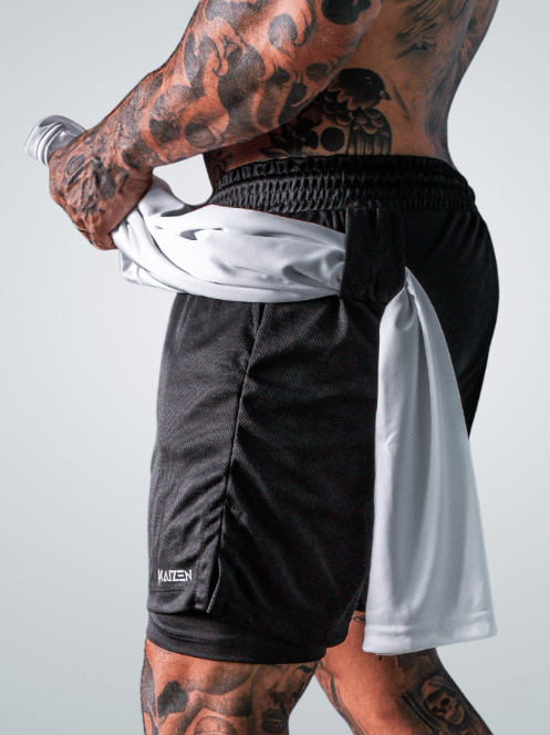 Shorts de Compressão 2 em 1 Dry Fit Masculino com bolso para celular porta toalha e Cordão de Ajuste Azul