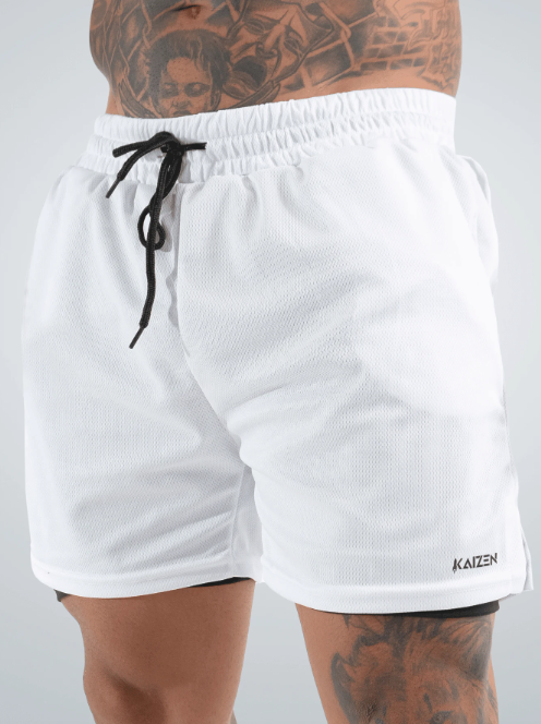 Shorts de Compressão 2 em 1 Dry Fit Masculino com bolso para celular porta toalha e Cordão de Ajuste Azul