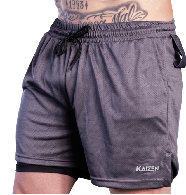 Shorts de Compressão 2 em 1 Dry Fit Masculino com bolso para celular porta toalha e Cordão de Ajuste Azul
