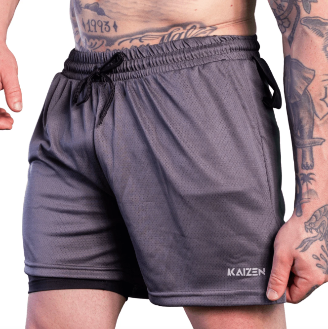 Shorts de Compressão 2 em 1 Dry Fit Masculino com bolso para celular porta toalha e Cordão de Ajuste Azul