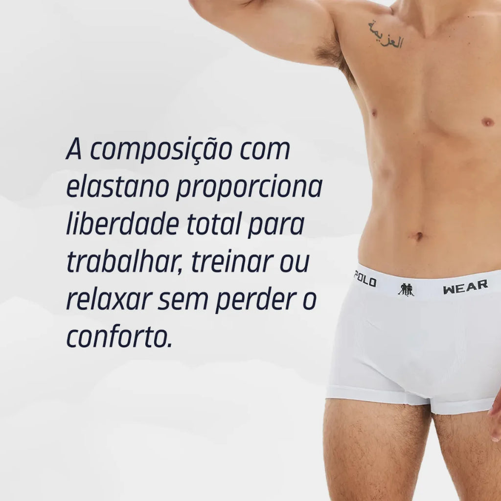 Kit com 3 Cuecas Boxer Polo Wear Masculina Original Microfibra Sem Costura Conforto Premium Branca